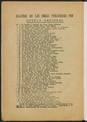 Algunas de las obras publicadas por Novela Nacional