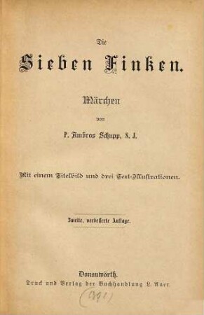 Die Sieben Finken : Märchen. Mit einem Titelbilde und 3 Text-Illustrationen