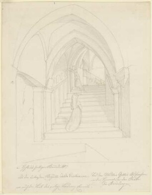 Treppenaufgang im Kloster San Benedetto bei Subiaco, links der Zugang zum Sacro Speco des Heiligen Benedikt