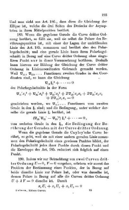 Anwendung auf die Bestimmung der Gleichung der Curve in Liniencoordinaten; der Polarkegelschnitt einer Tangente der Cayley'schen Curve ist ein Punkt.