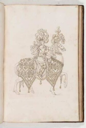 Reiter mit großer Federkrone, in: Equestrium statuarum [...] formae [...] artificiosissime pictis, Bl. 63