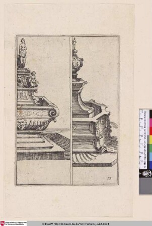 [Zwei Brunnen (rechte Hälften); Two fountains (right halves only)]