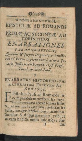 Additamentum II. Epistolae Ad Romanos Et Primae Ac Secundae Ad Corinthios Enarrationes Paraphrasticae ...