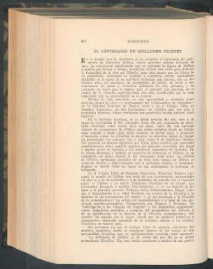 El centenario de Guillermo Dilthey