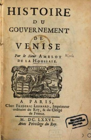 Histoire du gouvernement de Venise