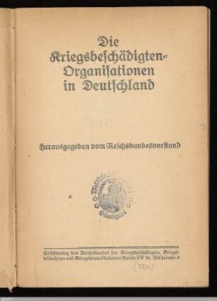 Die Kriegsbeschädigten-Organisationen in Deutschland