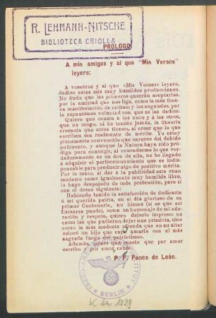 Prólogo - A mis amigos y al que "Mis versos" leyere