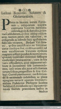 Lectori Benevolo Slautem & Observantiam