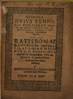 Qverela Hvivs Temporis Ecclesiae Ad Svmmvm Afflictae ...