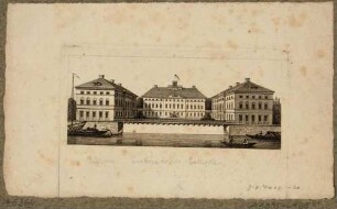 Die Calberlasche Zuckersiederei (später Hotel Bellevue) in Dresden von Nordosten über die Elbe gesehen