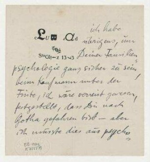 Brief von Raoul Hausmann an Hannah Höch, Berlin. Briefkopf Club Dada. Fehldruck