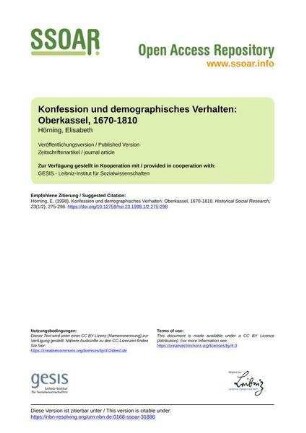 Konfession und demographisches Verhalten: Oberkassel, 1670-1810