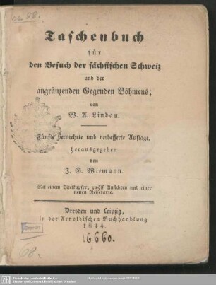 Taschenbuch für den Besuch der sächsischen Schweiz und der angränzenden Gegenden Böhmens