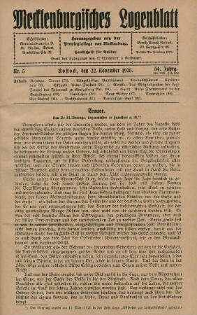 Nr. 5 Rostock, den 22. November 1925.