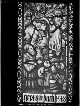 Schloß Eberstein Glasmalerei Heiliger Georg mit Stifter Georg von Bach (um 1518) Glasfenster aus der Pfarrkirche von Ottersweier