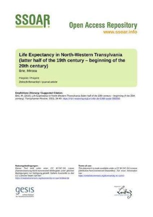 Life Expectancy in North-Western Transylvania (latter half of the 19th century – beginning of the 20th century)