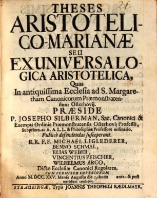 Theses aristotelico-marianae, s. ex universa logica aristotelica