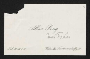 Brief von Alban Berg und Helene Berg an Gerhart Hauptmann