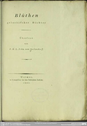 Blüthen griechischer Dichter