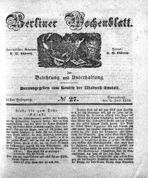 No. 27, Sonnabend, den 6. Juli 1839.