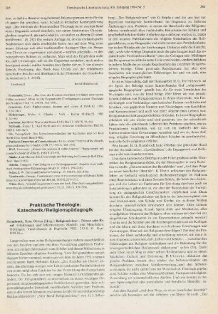 Praktische Theologie: Katechetik/Religionspädagogik