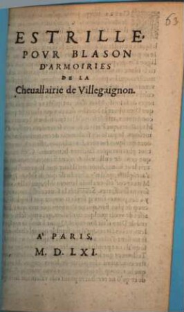 Estrille Povr Blason D'Armoiries De La Cheuallairie de Villegaignon