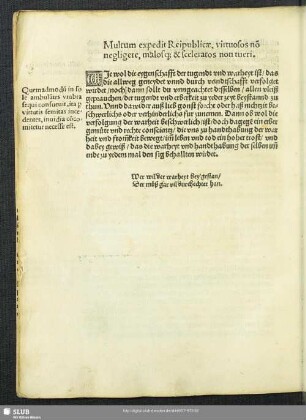 Multum expedit Reipublicae, virtuosos no[n] negligete, malosq[ue] & Sceleratos non tueri