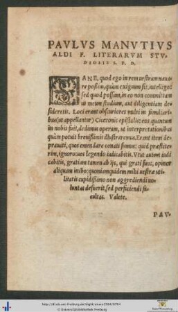 Paulus Manutius Aldi F. Literarum Studiosis Salutem Plurimum Dicit