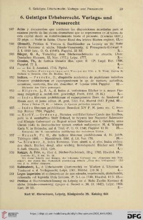 6. Geistiges Urheberrecht. Verlags- und Presserecht (Nr. 947 - 968)
