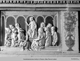 Altarretabel mit Mariae Himmelfahrt : Predella: Christus predigt im Tempel