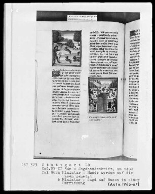 Gaston Phoebus und Kaiser Friedrich II. — ---, Folio 3recto-97verso---, Folio ---Textseite mit zwei Miniaturen, Folio 96verso