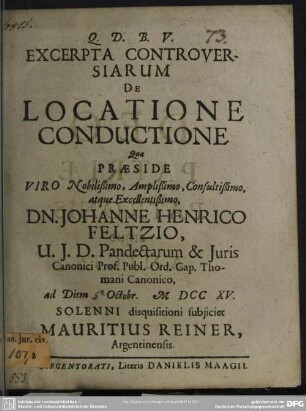 Excerpta Controversiarum De Locatione Conductione