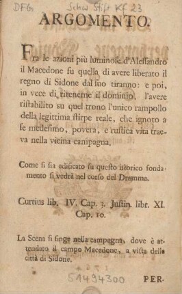 Argomento [= Inhalt, ital., dt.]