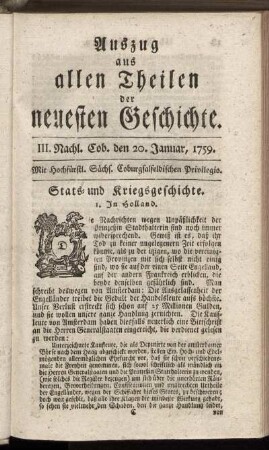 III. Nachl. Cob. den 20. Januar, 1759.