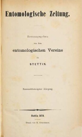 Entomologische Zeitung. 39, 39. 1878
