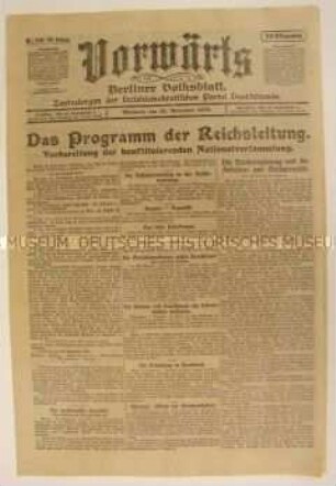Zentralorgan der SPD "Vorwärts" zum Verlauf der Novemberrevolution