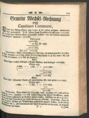 Gemeine Wechsel-Rechnung Oder Cambium Commune