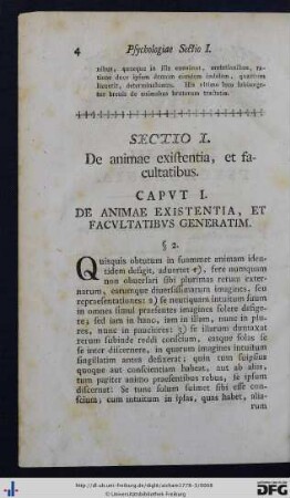 Sectio I. De animae existentia, et facultatibus.