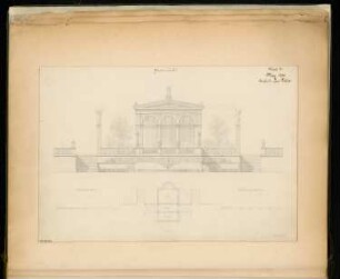Gartenhaus Monatskonkurrenz März 1871: Grundriss, Aufriss Vorderansicht; 2 Maßstabsleisten