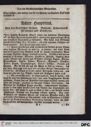 Achter Haupttitul: Von den Nordischen Reichen. Rußland, Dännemarck, Norwegen und Schweden