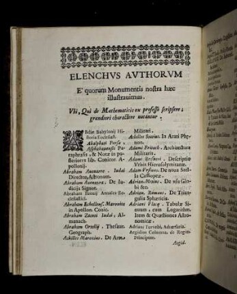 Elenchus Authorum.