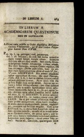 In Librum II. Academicarum Quaestionum Seu in Lucullum.