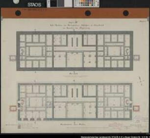 "Projekt B betr.: Umbau des Königlichen Schlosses zu Osnabrück zu Zwecken der Regierung". Vgl. K 61 a Neuer Graben Nr. 11, 13 H 6 Blätter Grund- und Aufrisse, Seitenansichten, Schnitte. Intus: Angabe des Verwendungszwecks der Räume Ausf.-Art: Farbige Zeichnung Herst.: Hochbauamt Osnabrück, Grahn Format: 38 x 85 cm Maßstab: 1 : 100
