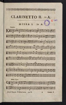 1-11, Clarinetto II. in A. Missa I. in A. - Missa III. in F. Clarinetto II. in C.