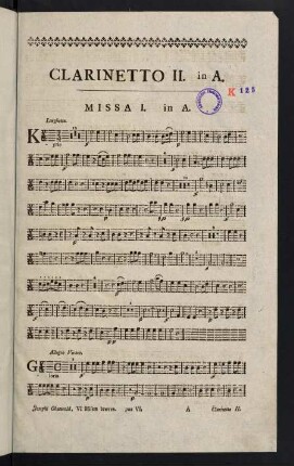 1-11, Clarinetto II. in A. Missa I. in A. - Missa III. in F. Clarinetto II. in C.