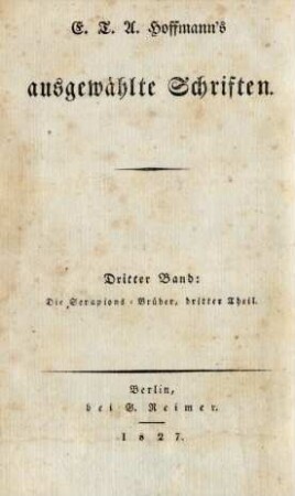 Bd. 3: E. T. A. Hoffmann's ausgewählte Schriften