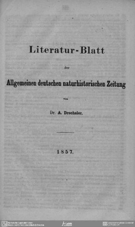 Literatur-Blatt der Allgemeinen deutschen naturhistorischen Zeitung 1857