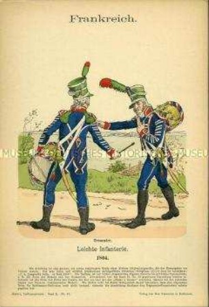 Uniformdarstellung, Tambour der Leichten Infanterie, Erstes Kaiserreich Frankreich, 1804.