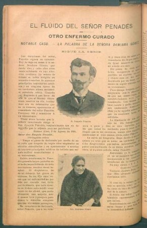 El flúido del señor Penadés - Otro enfermo curado : Notable caso - La palabra de la señora Damiana Gómez