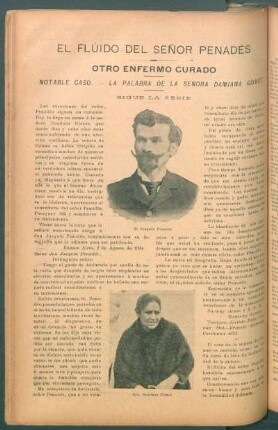 El flúido del señor Penadés - Otro enfermo curado : Notable caso - La palabra de la señora Damiana Gómez